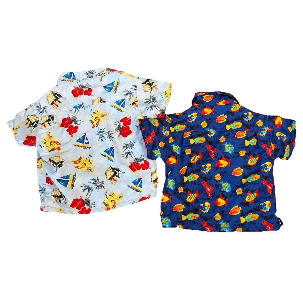 OP Sport Baby Swim Shirt‎ Lot 2 Hawaiian Terry Lined Rash guard 12–18M AOP